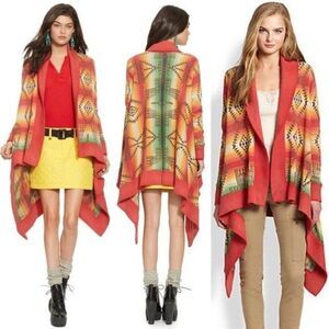Polo Ralph Lauren Long Draped Open Cardigan Sweater Aztec Southwestern Serape